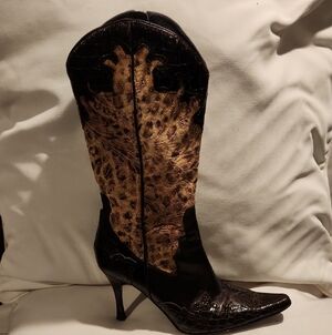 Donald J. Pliner Black and Gold Heeled Boots